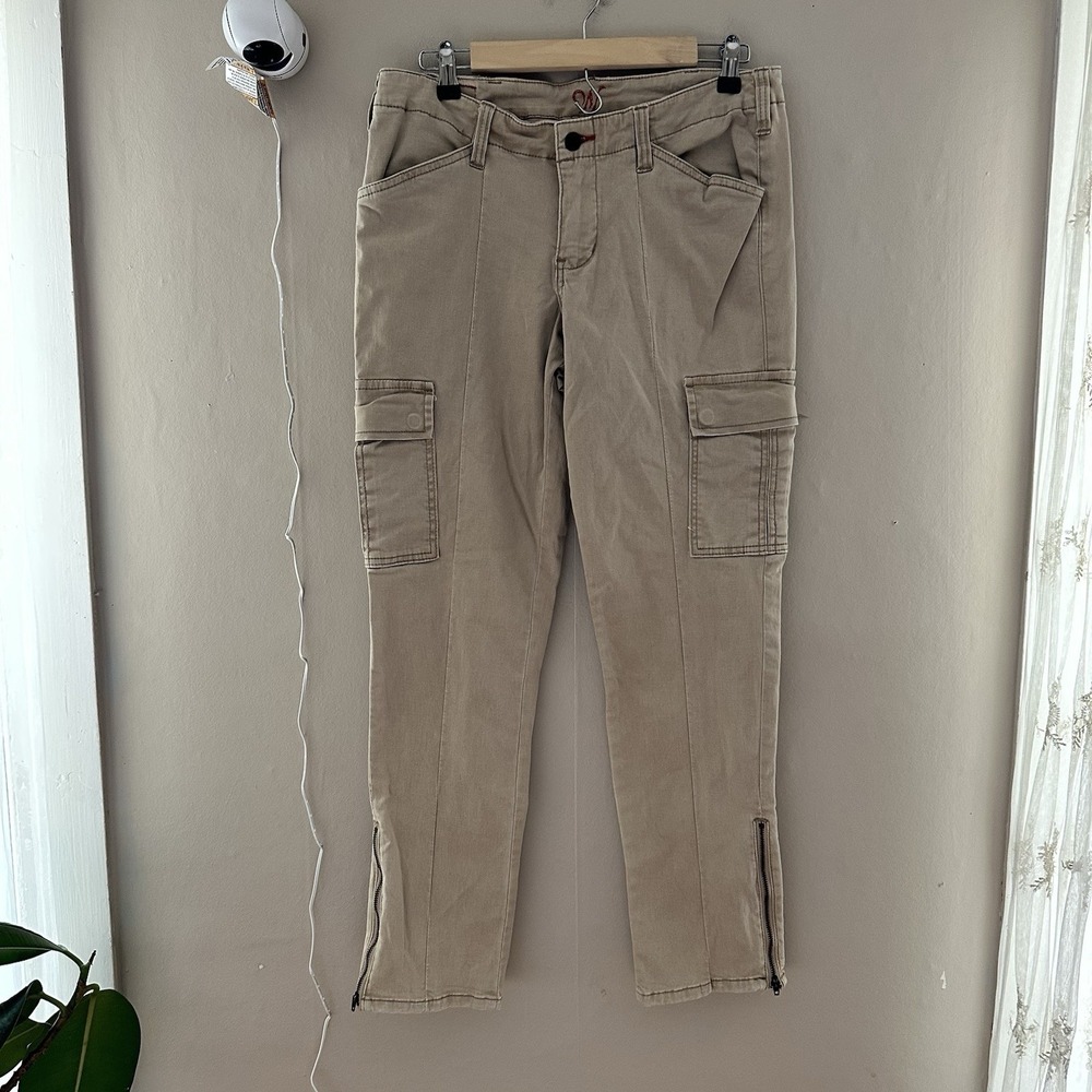 Y2K Worn (brand) Womens Tapered Cargo Pants Size 12 Tan Khaki Zip Hem Low Rise